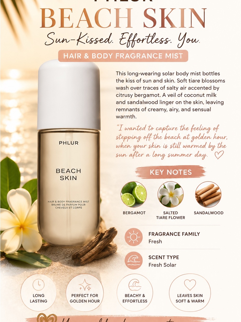 PHLUR Beach Skin Hair & Body Fragrance Mist - Cream